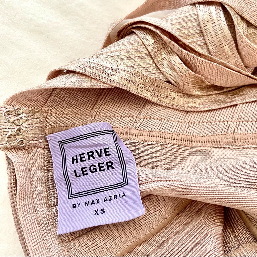 💔SOLD $2,350 Hervé Léger Selena Gold Fringe Gown - Picture 14 of 14